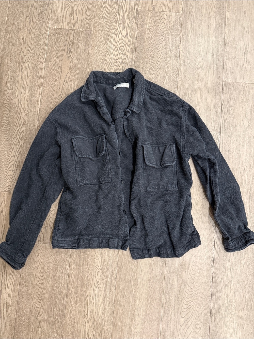 Casual Black Textured Button-Up Jacket